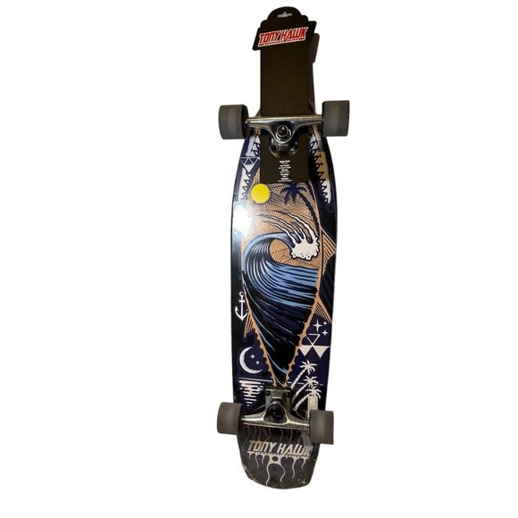 Tony Hawk 34 Longboard Complete Skateboard Blue Wave - Picture 1 of 10